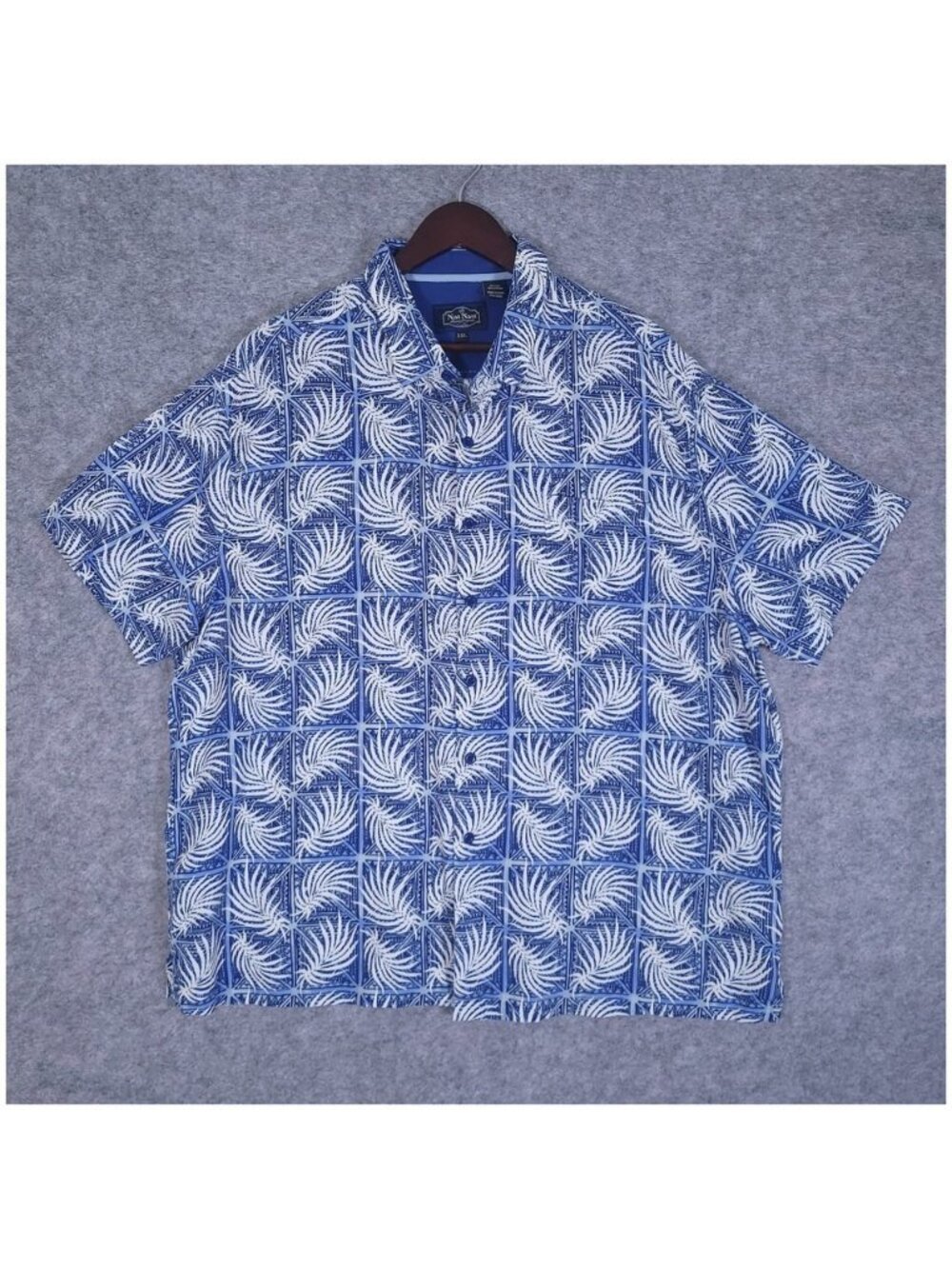 Nat Nast Luxury Originals Silk Camp Shirt Mens 2XL Blue Tropical Leaf Hawaiian